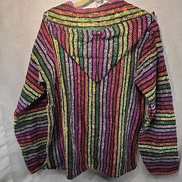 Artesanias Unisex Hoodie Large Bright Colorful Stripes Boho Hippie Aztec Neon - Picture 5 of 11